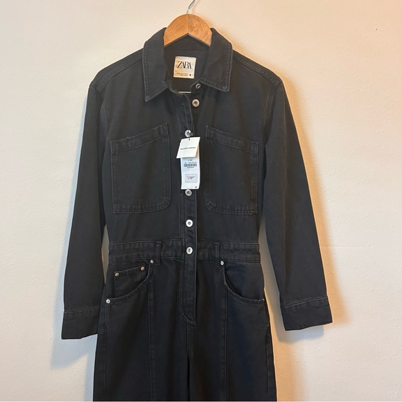 New! Zara Medium Women’s The Dorian Black Denim Jumpsuit - Picture 5 of 16